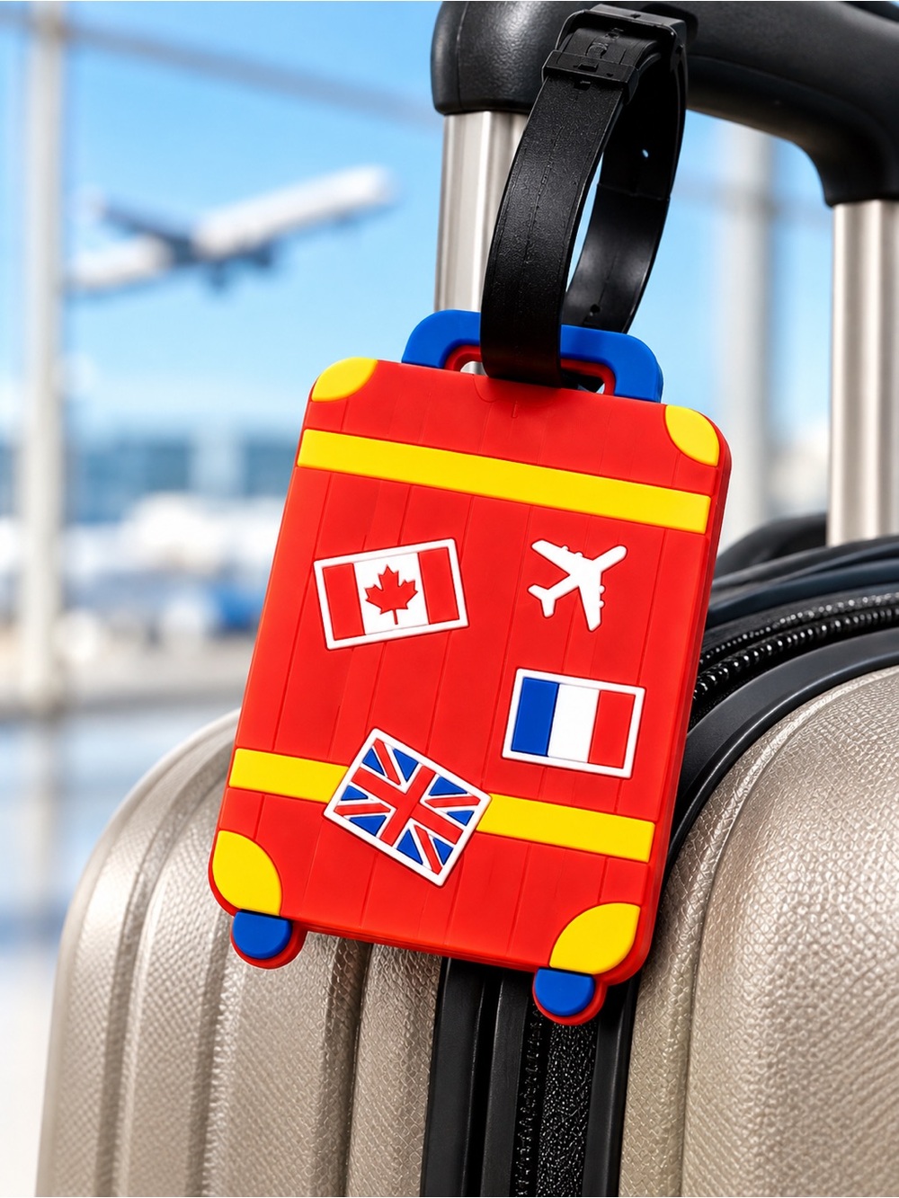 Red Silicone Luggage Tag Suitcase Canada UK France Travel Bag ID Tag